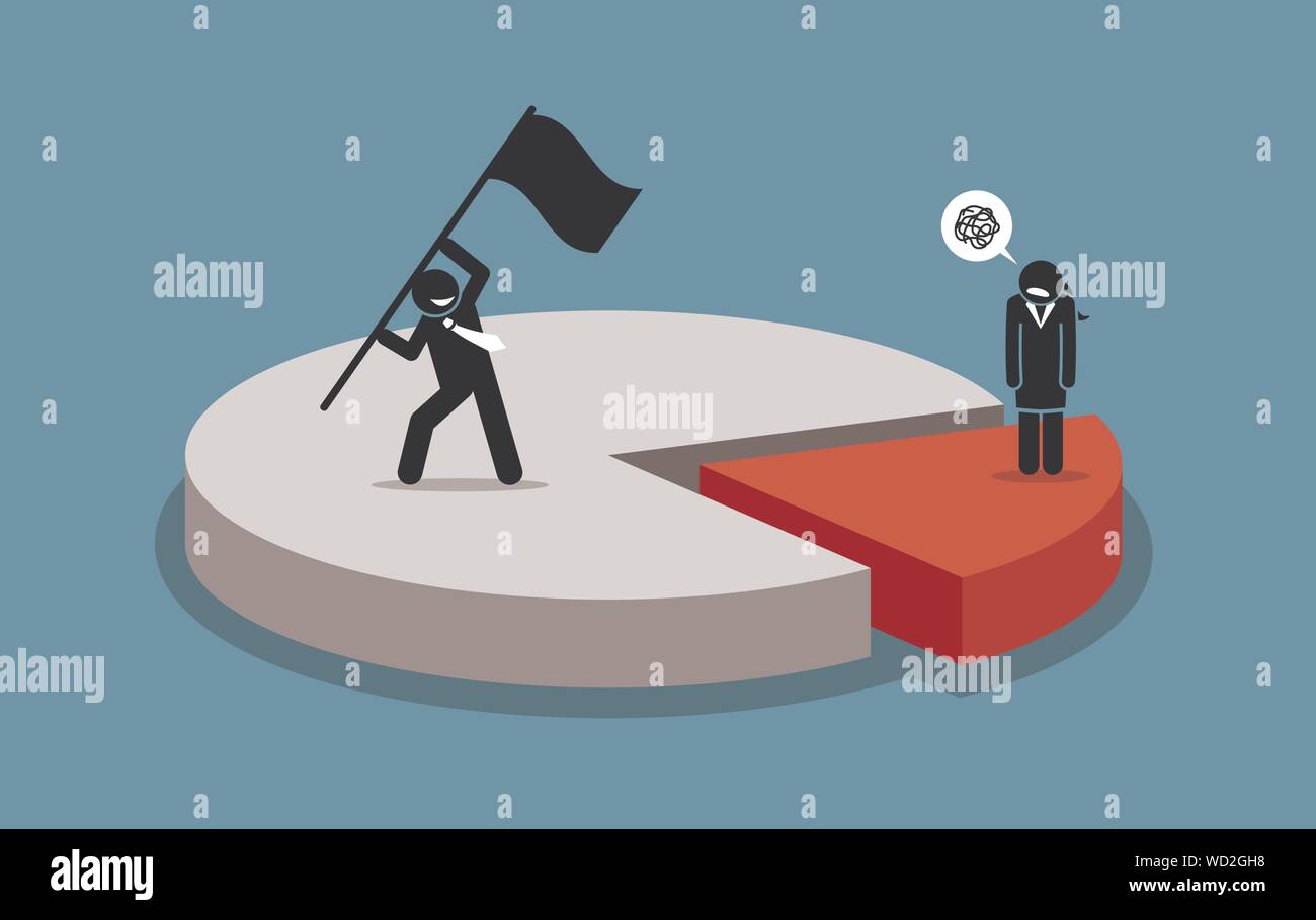 L'inégalité et la domination masculine. Les images vectorielles représente une grande partie de l'homme et la femme ne sont pas heureux. Concept de l'inégalité des sexes, la discr Illustration de Vecteur