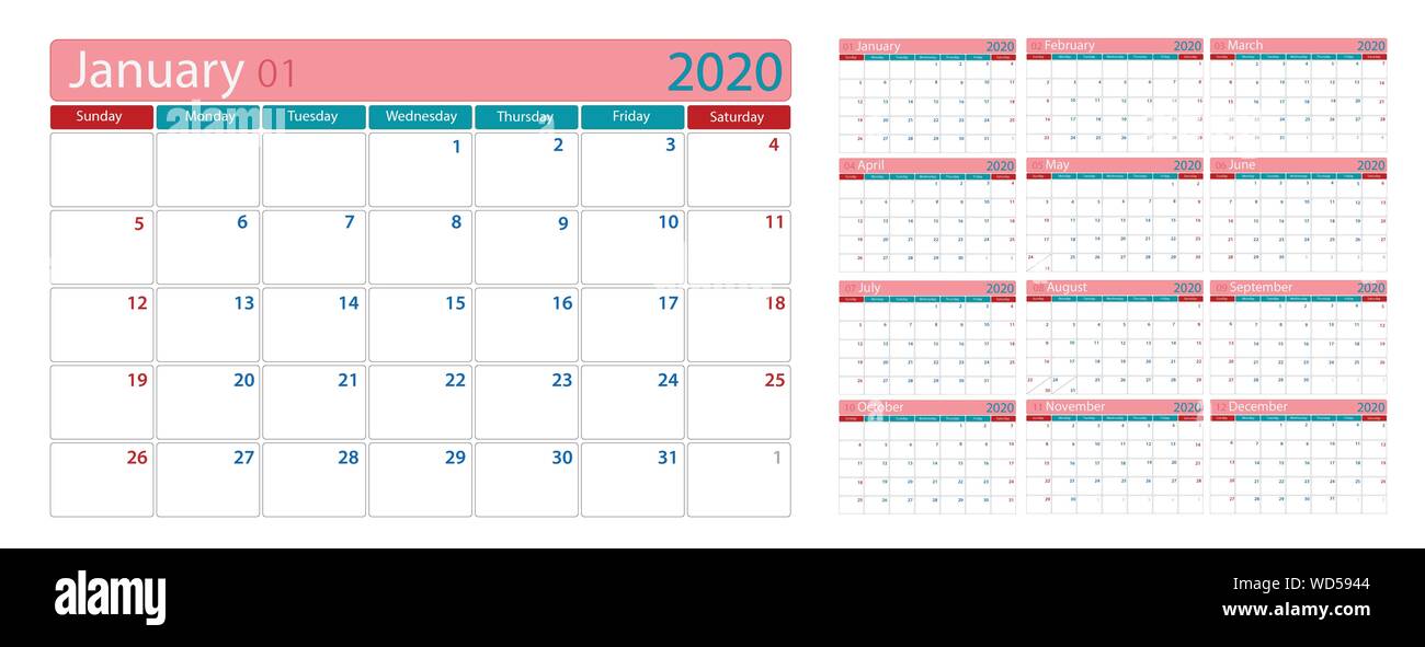 2020 Simple modèle agenda agenda à jour espace salon Illustration de Vecteur