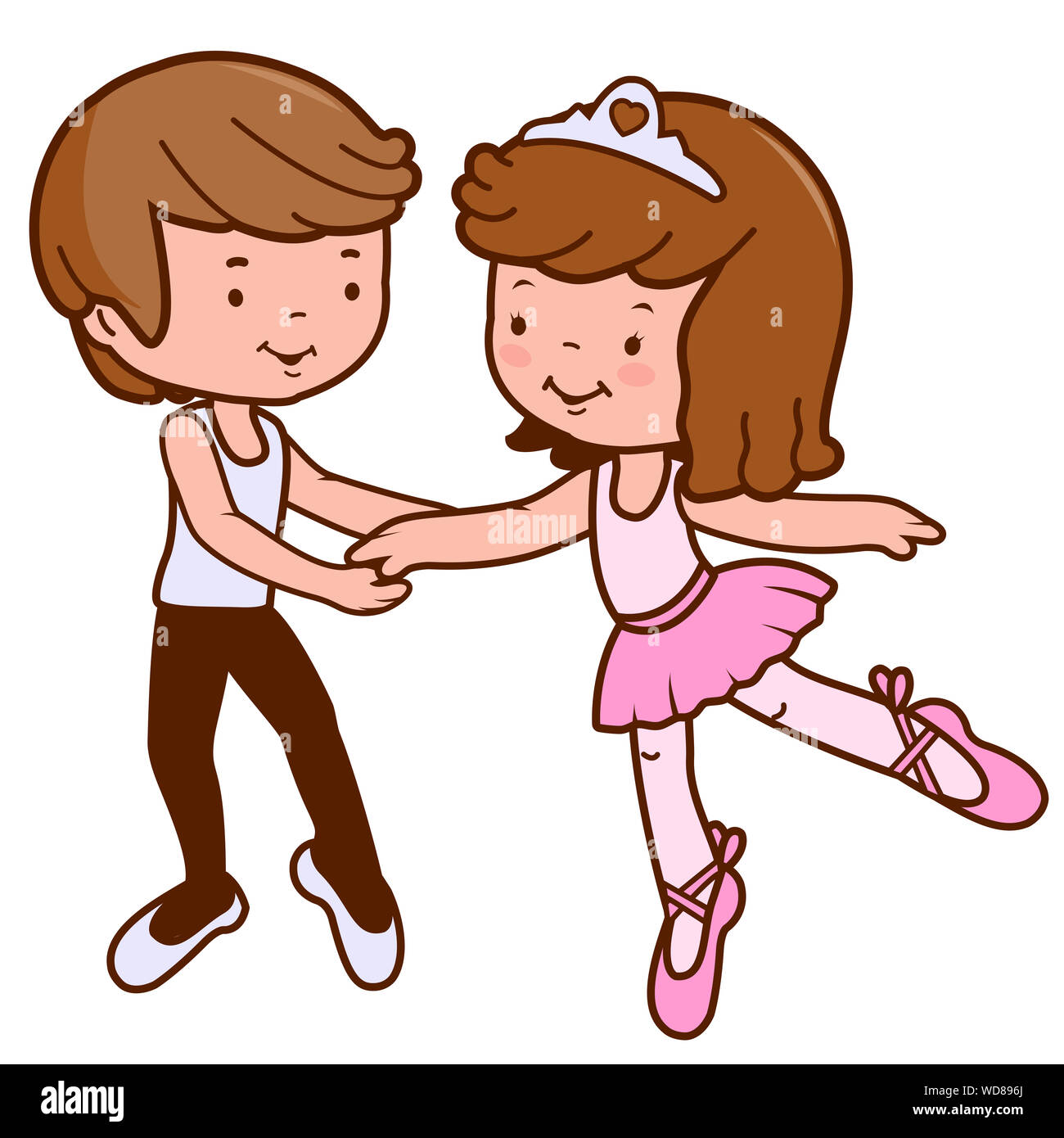 Danseuses de ballerine, un garçon et une fille dansant ensemble. Les enfants sur scène dansent le ballet dansent. Banque D'Images