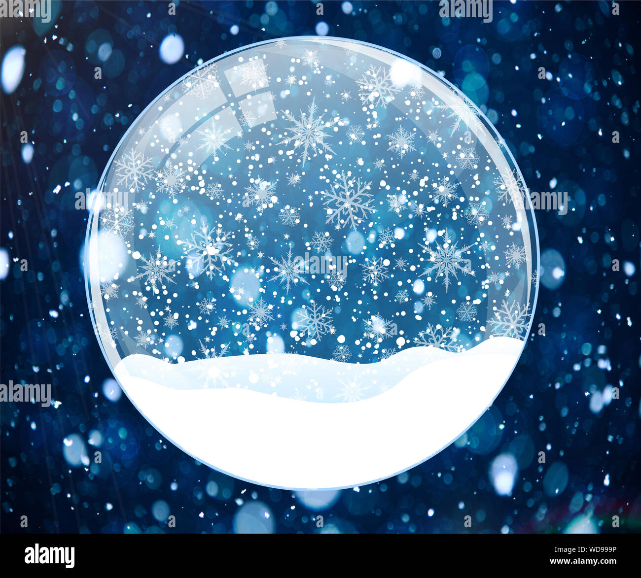 Snow globe sur fond bleu avec effet bokeh Banque D'Images Snow globe sur fond bleu avec effet bokeh Banque D'Images