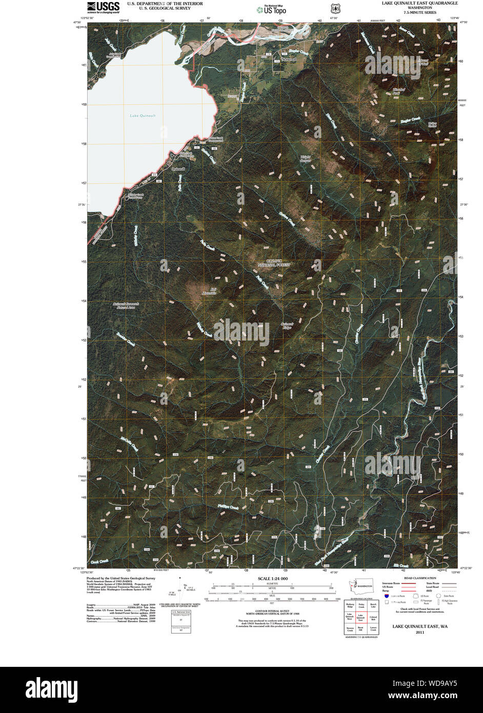 L'État de Washington, de l'USGS Topo Map WA Lake Quinault est 20110503 Restauration TM Banque D'Images