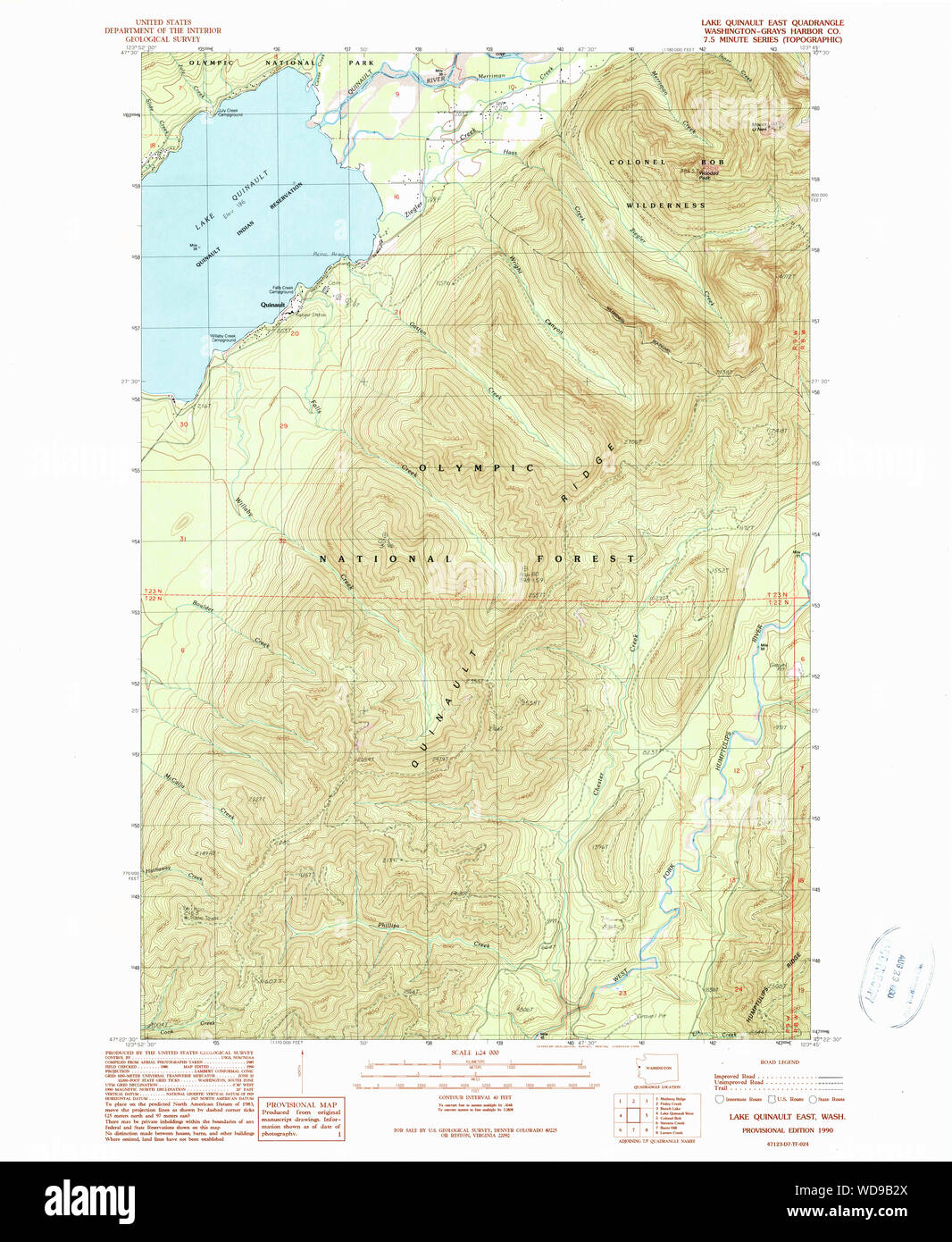 L'État de Washington, de l'USGS Topo Map WA Lake Quinault est 241895199024000 Restauration Banque D'Images