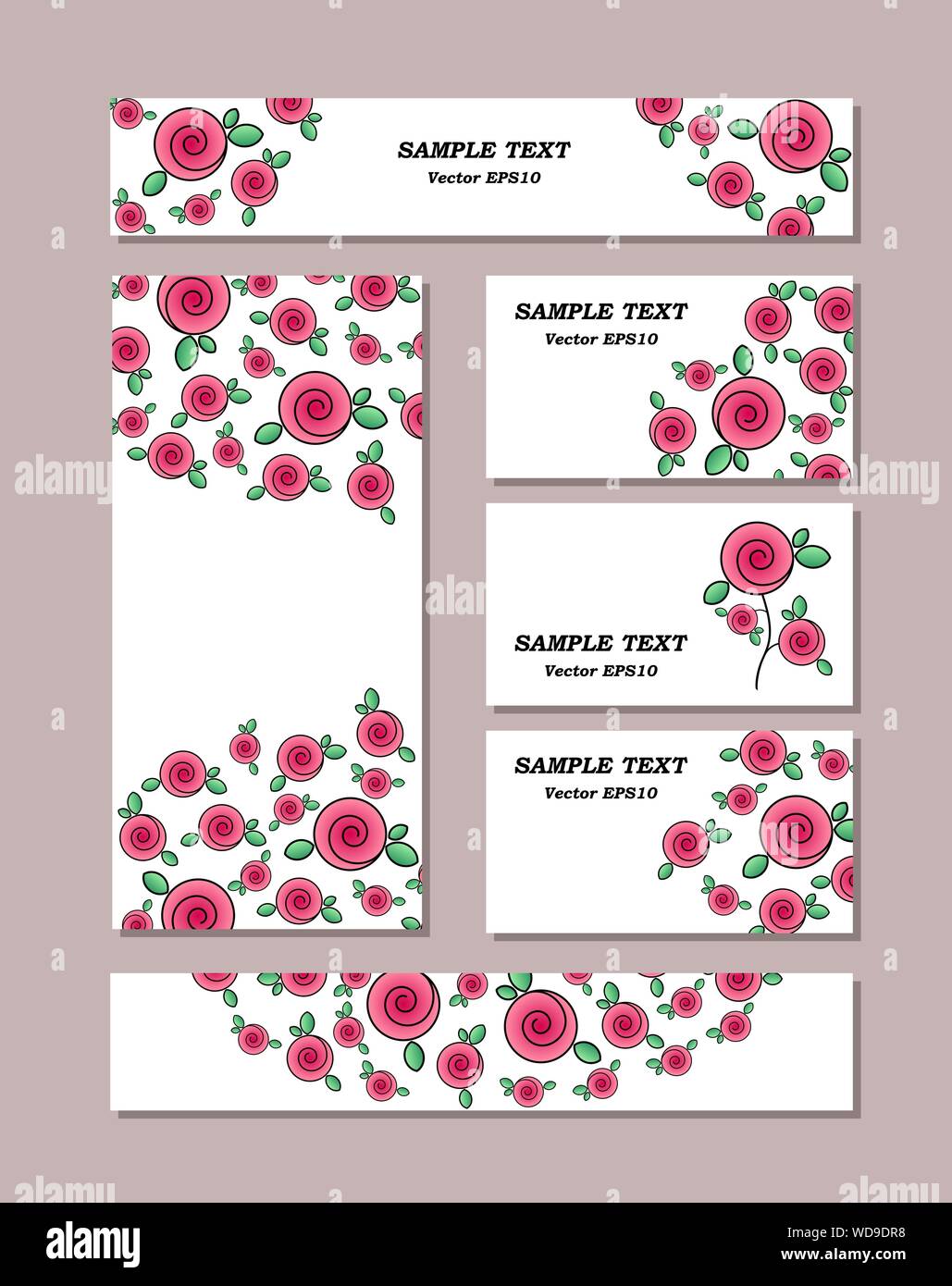 Les modèles de fleurs de différentes tailles avec des roses stylisées, avec des bouquets de roses. Pour Pâques romantique et design. Illustration vecteur EPS10 Illustration de Vecteur