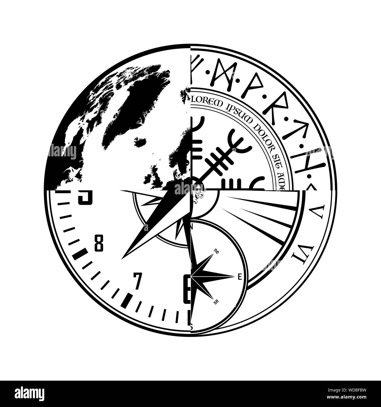 Cercle noir symbole isolé avec quatre éléments différents Illustration de Vecteur