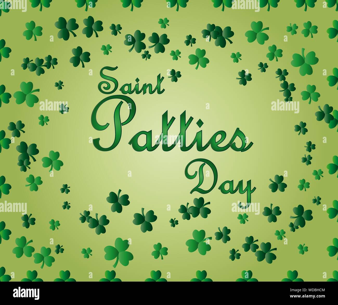 Saint Patrick's Day Greeting card avec les feuilles de trèfle vert étincelaient et texte. Inscription - Journée Galettes Saint Illustration de Vecteur