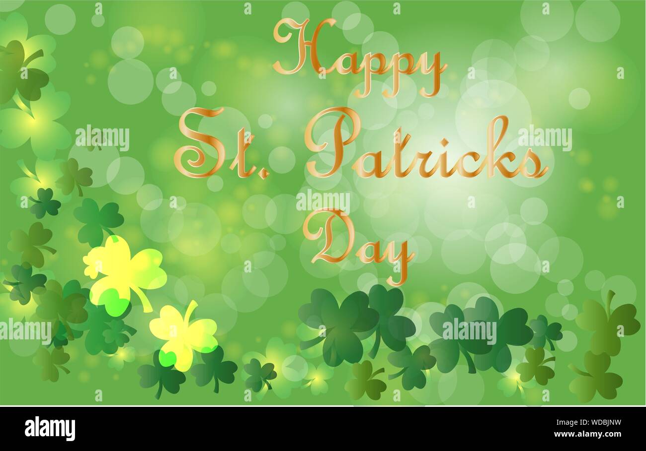 Saint Patrick's Day Greeting card avec les feuilles de trèfle vert étincelaient et texte. Inscription - Happy St Patrick Day Illustration de Vecteur