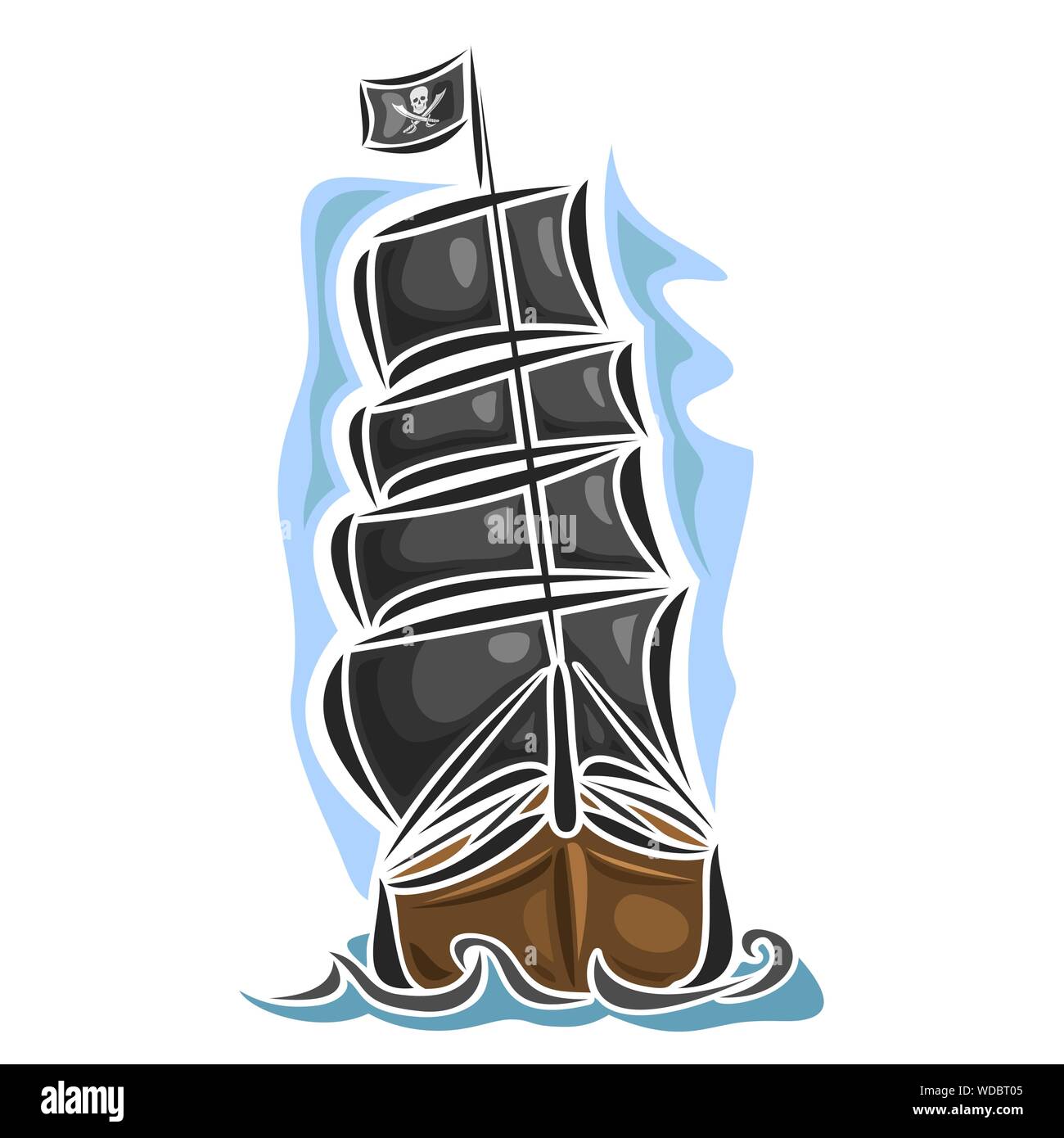 Logo Vector cartoon pirate de voilier, vue de face. Illustration de Vecteur