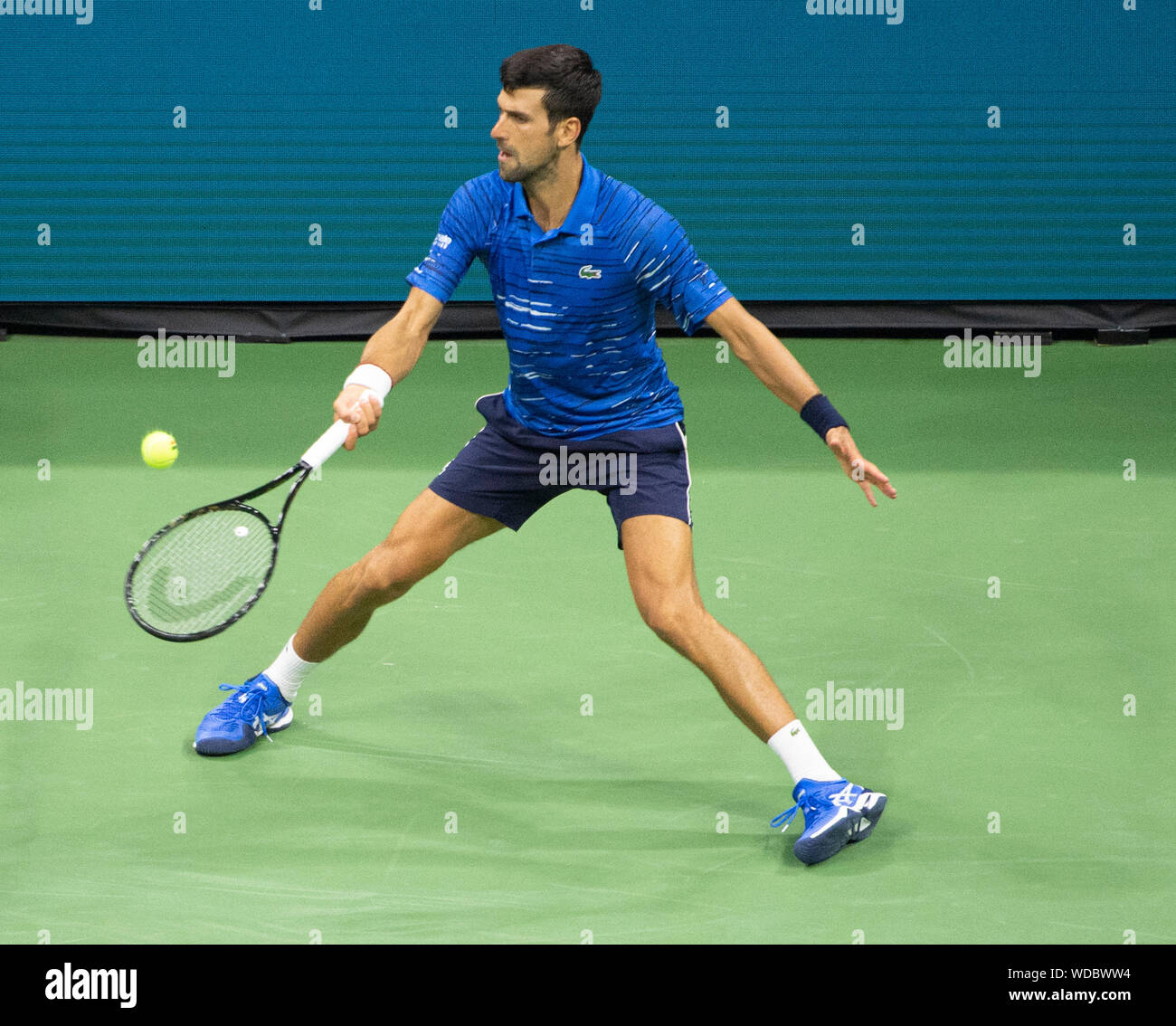 28 août 2019 : Novak Djokovic (SRB) bat Juan Ignacio Londero (ARG) 6-4, 7-6, 6-1, à l'US Open qui se joue à Billie Jean King National Tennis Center de Flushing, Queens, New York. © Jo Becktold/CSM Banque D'Images