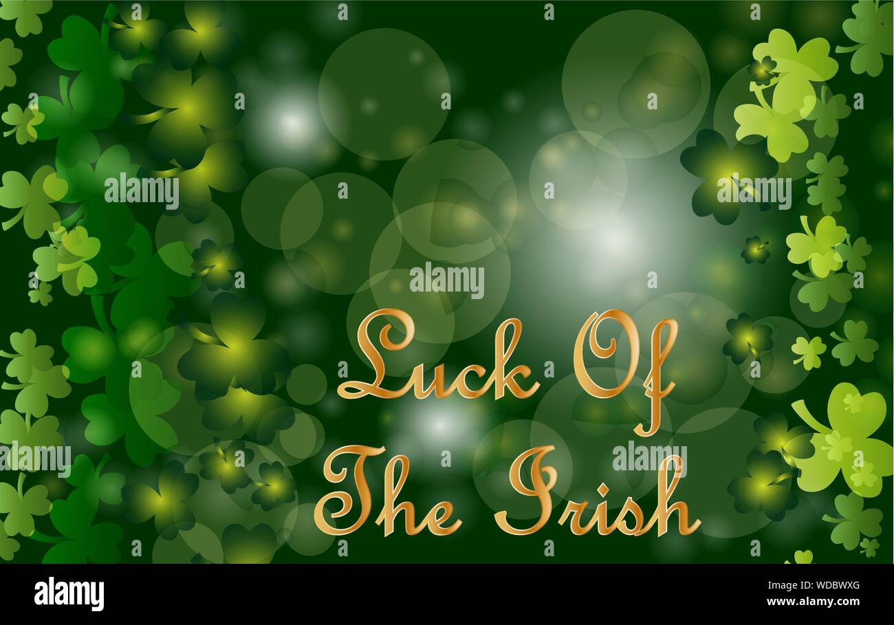 Saint Patrick's Day Greeting card avec les feuilles de trèfle vert étincelaient et texte. Inscription - chance des Irlandais Illustration de Vecteur