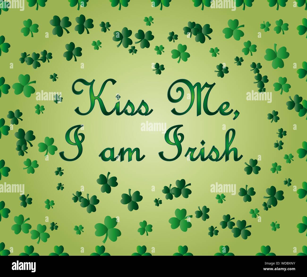 Saint Patrick's Day Greeting card avec les feuilles de trèfle vert étincelaient et texte. Inscription - embrasse-moi, je suis Irlandais Illustration de Vecteur