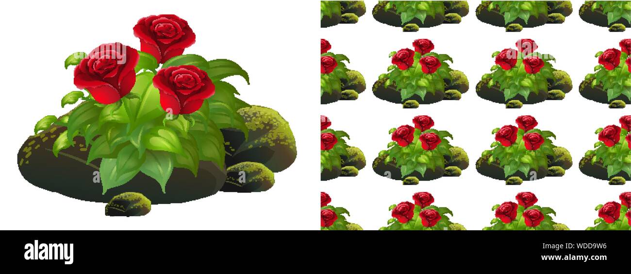 Seamless background design avec rose rouge sur l'illustration des pierres moss Illustration de Vecteur