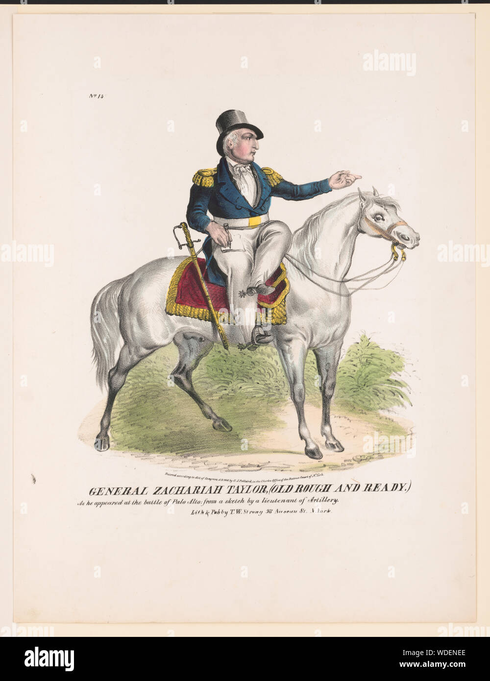 Général Zacharie Taylor, ancien (approximation) - qu'il était apparu à la bataille de Palo Alto / à partir d'un sketch par un lieutenant d'artillerie lith. & Pub par T.W. Strong 98 Nassau St. N. York. Abstract/moyenne : 1 gravure : lithographie, à la main, 42 x 32 cm (feuille) Banque D'Images