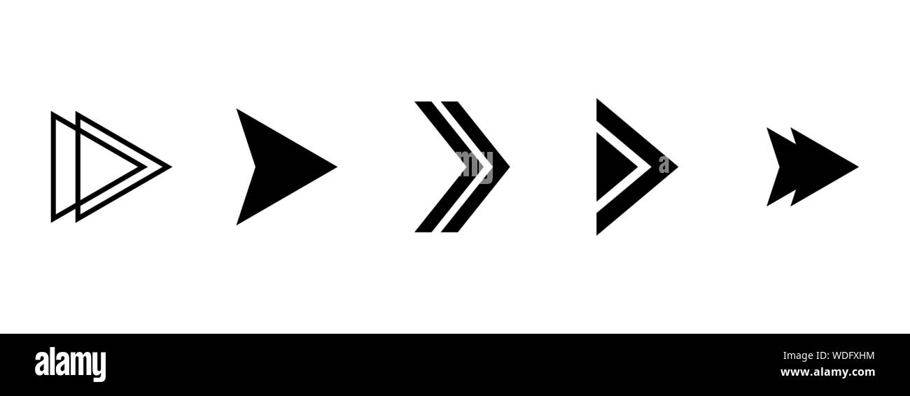 Flèches vers la droite. Vector set d'icônes flèche noire stylisée isolés. Pointeurs Direction Illustration de Vecteur