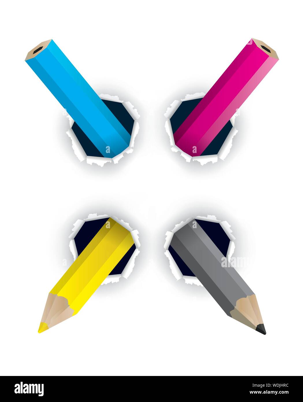 Les couleurs CMJN creative crayons,en forme de papier troué X. avec crayons colorés. Concept pour présentation de creative design conception ou couleur pri Illustration de Vecteur