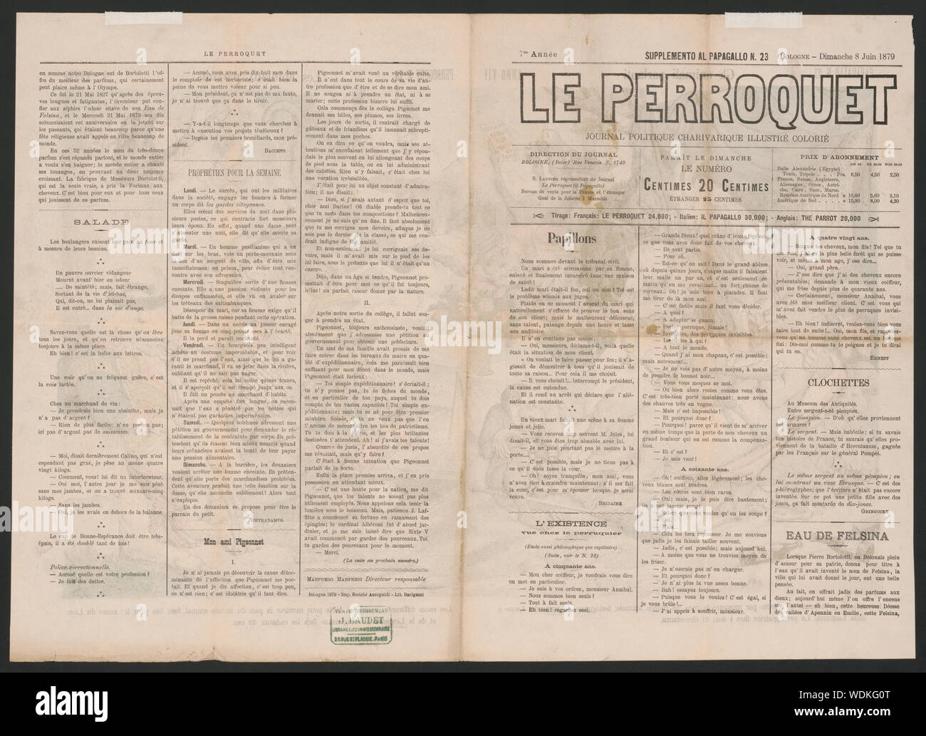 Gli animali parlanti Résumé : La politique italienne, caricature montre un banquet où de nombreuses espèces d'animaux différentes se sont réunies dans la paix pour célébrer le mariage du lion et de la lionne, Il est indiqué sur la gauche couchée sur un monticule d'animaux morts, réunis autour de la table, au centre, sont les ours, les lions, une chèvre, un âne, une licorne, un chameau, un éléphant dans la partie inférieure droite de premier plan sont un taureau et une chèvre, en haut à droite, derrière un mur, Ciornalisti marqués sont des chiens et un chat sauvage, ils le rangement des papiers étiquetés paie, fois, Allgemeine Zeitung, Fanfulla, [et] Zeitun Viener. En haut, à côté de Banque D'Images