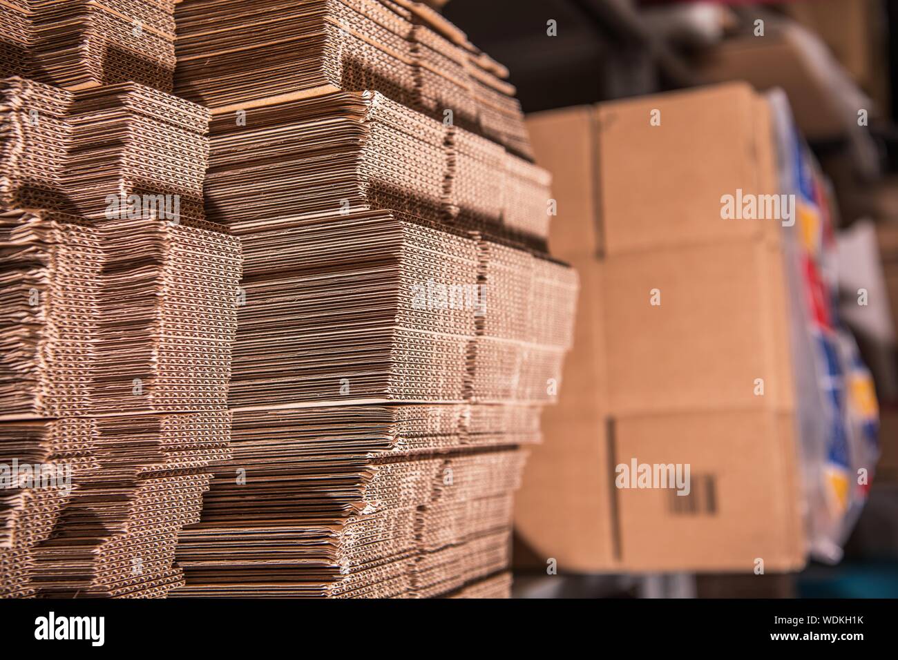 L'emballage, l'expédition et de manutention. Caricature des boîtes sur un rack. Boutique en ligne de l'entrepôt. Banque D'Images