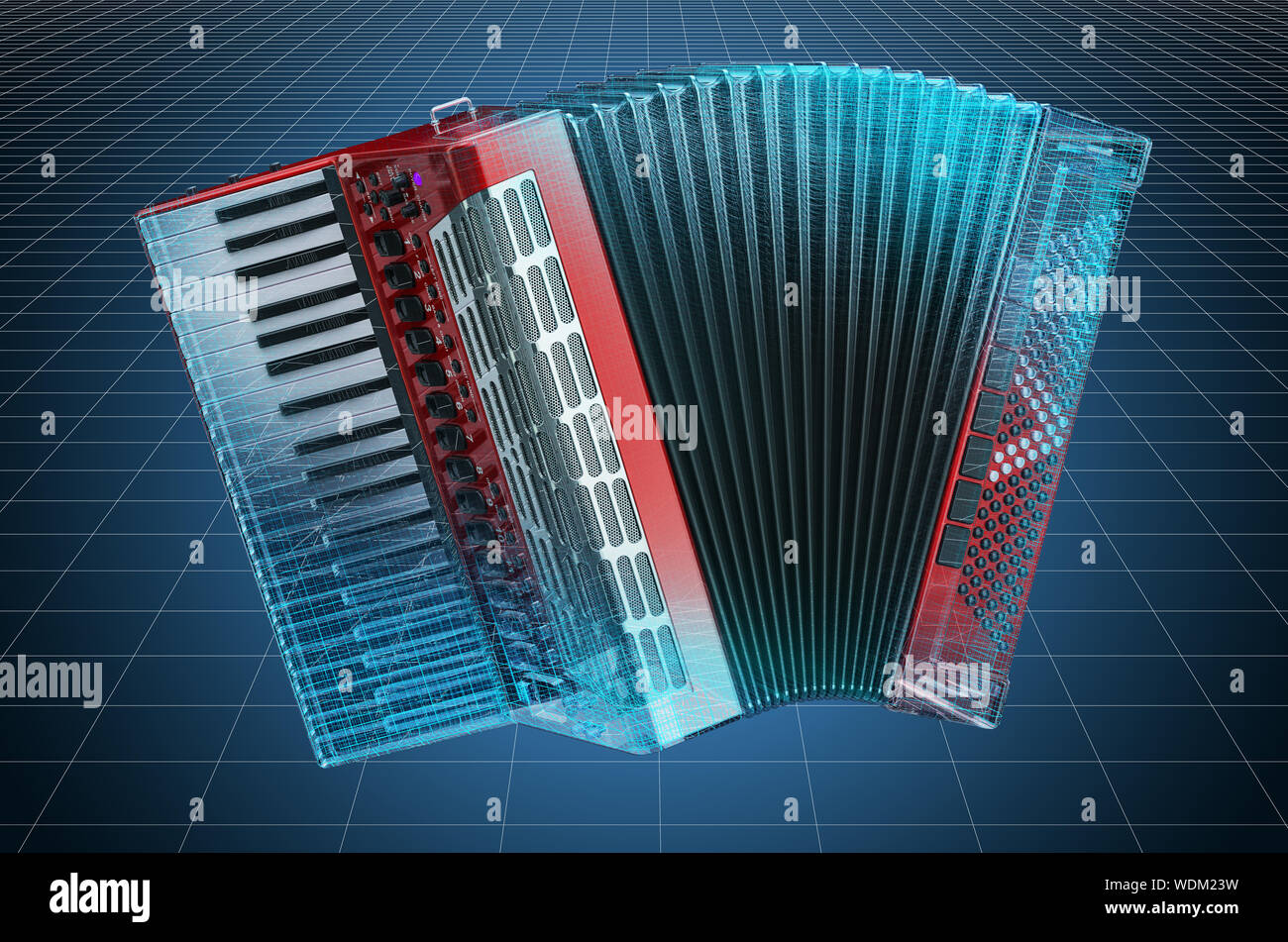 La visualisation de modèle CAO en 3D numérique d'accordéon, de renouveau. Le rendu 3D Banque D'Images