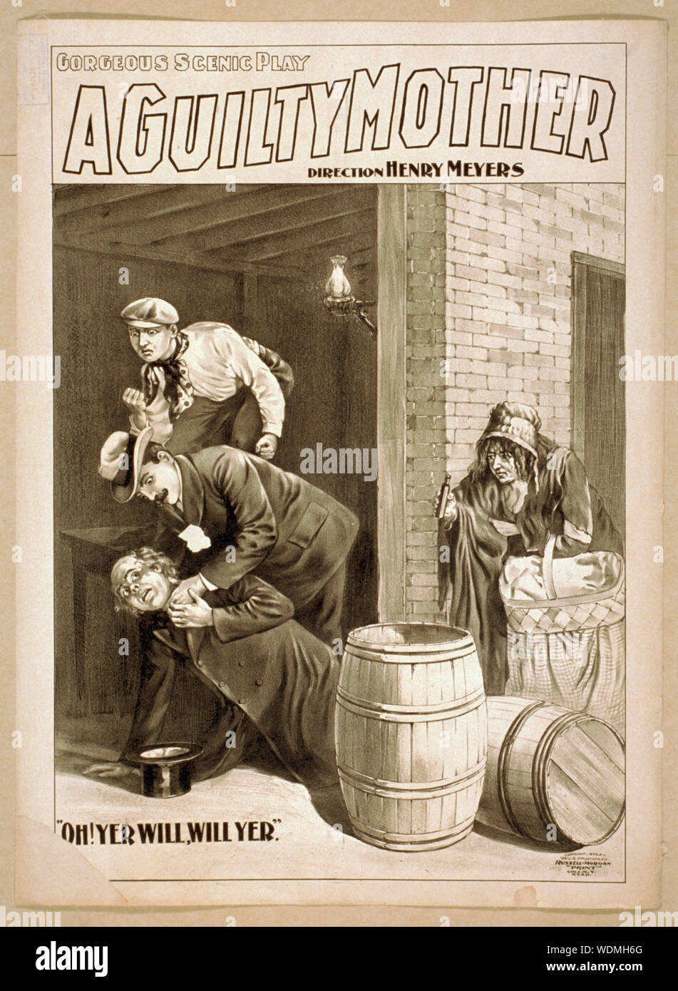 Magnifique, superbe jeu, une mère coupable Résumé/moyenne : 1 : impression lithographie noir et blanc 70 x 52 cm feuille. (Format affiche) Banque D'Images