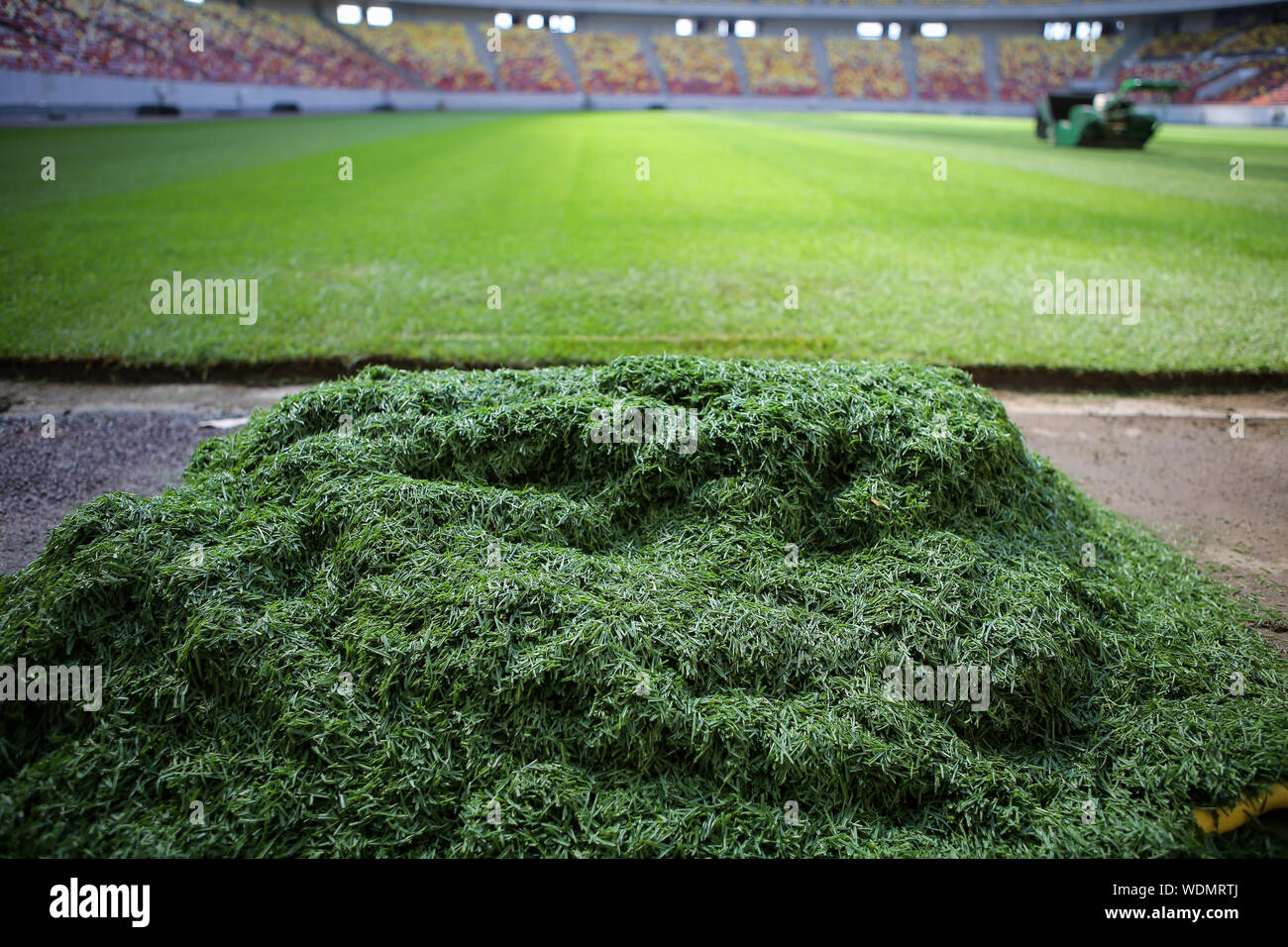 Détails avec le installée récemment et parées de nouveaux territoires sur un stade de football Banque D'Images