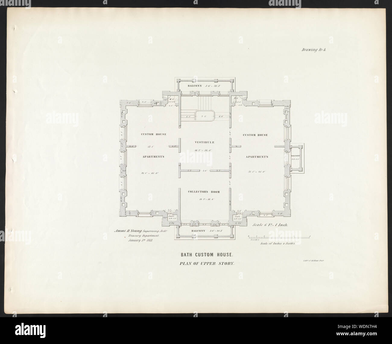 Gouvernement (Custom House et le bureau de poste), Bath, Maine. Plan des étages supérieurs Abstract/moyenne : 1 gravure : Lithographie 50,5 x 63 cm. Banque D'Images