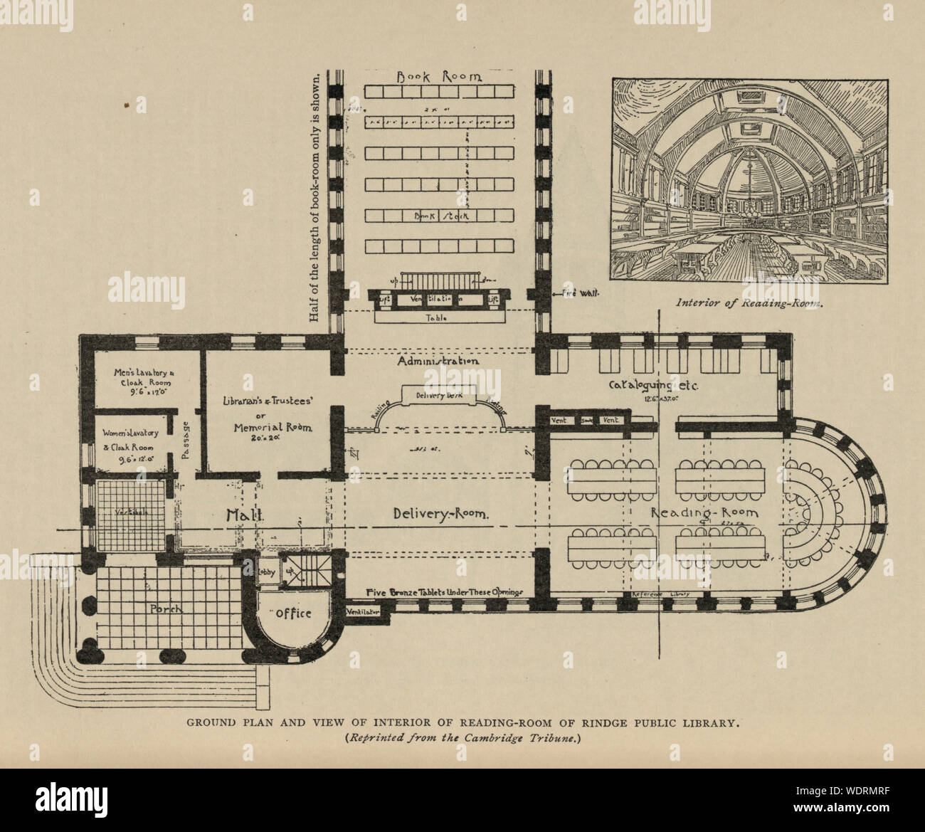 Plan de masse et un dessin de la salle de lecture de la Bibliothèque  publique de Rindge Abstract/moyenne : 1 imprimer Photo Stock - Alamy