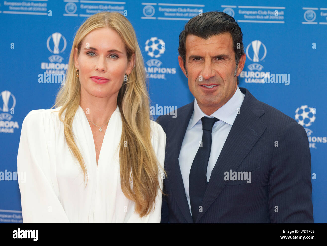 Monaco, Monaco. Août 29, 2019. Monaco, Monte Carlo - le 29 août 2019 : Ligue des Champions Phase groupe Dessiner et joueur de l'année, le coup d'envoi de la saison 2019-2020 avec footballeur portugais Luis Figo et épouse Helen Svedin | Conditions de crédit dans le monde entier : dpa/Alamy Live News Banque D'Images