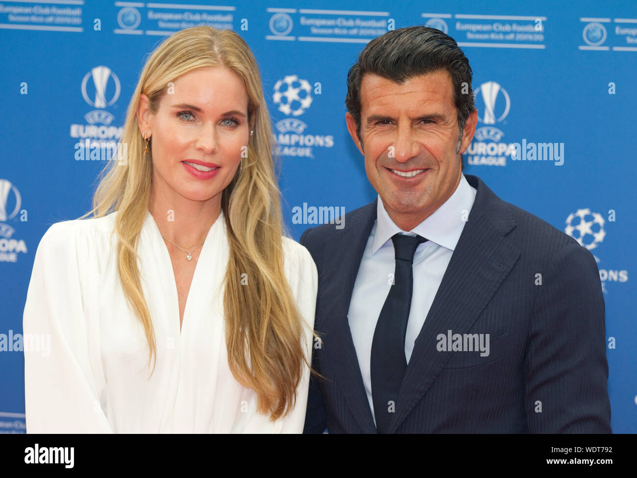 Monaco, Monaco. Août 29, 2019. Monaco, Monte Carlo - le 29 août 2019 : Ligue des Champions Phase groupe Dessiner et joueur de l'année, le coup d'envoi de la saison 2019-2020 avec footballeur portugais Luis Figo et épouse Helen Svedin | Conditions de crédit dans le monde entier : dpa/Alamy Live News Banque D'Images