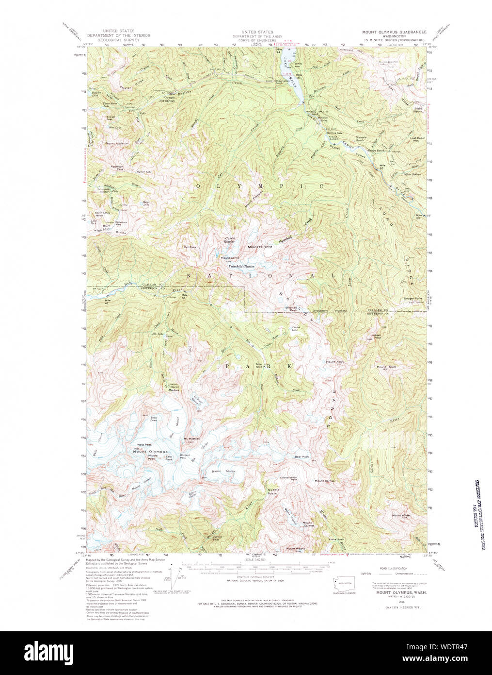 L'État de Washington, de l'USGS Topo Map WA Mont Olympe 2425161956 Restauration 62500 Banque D'Images