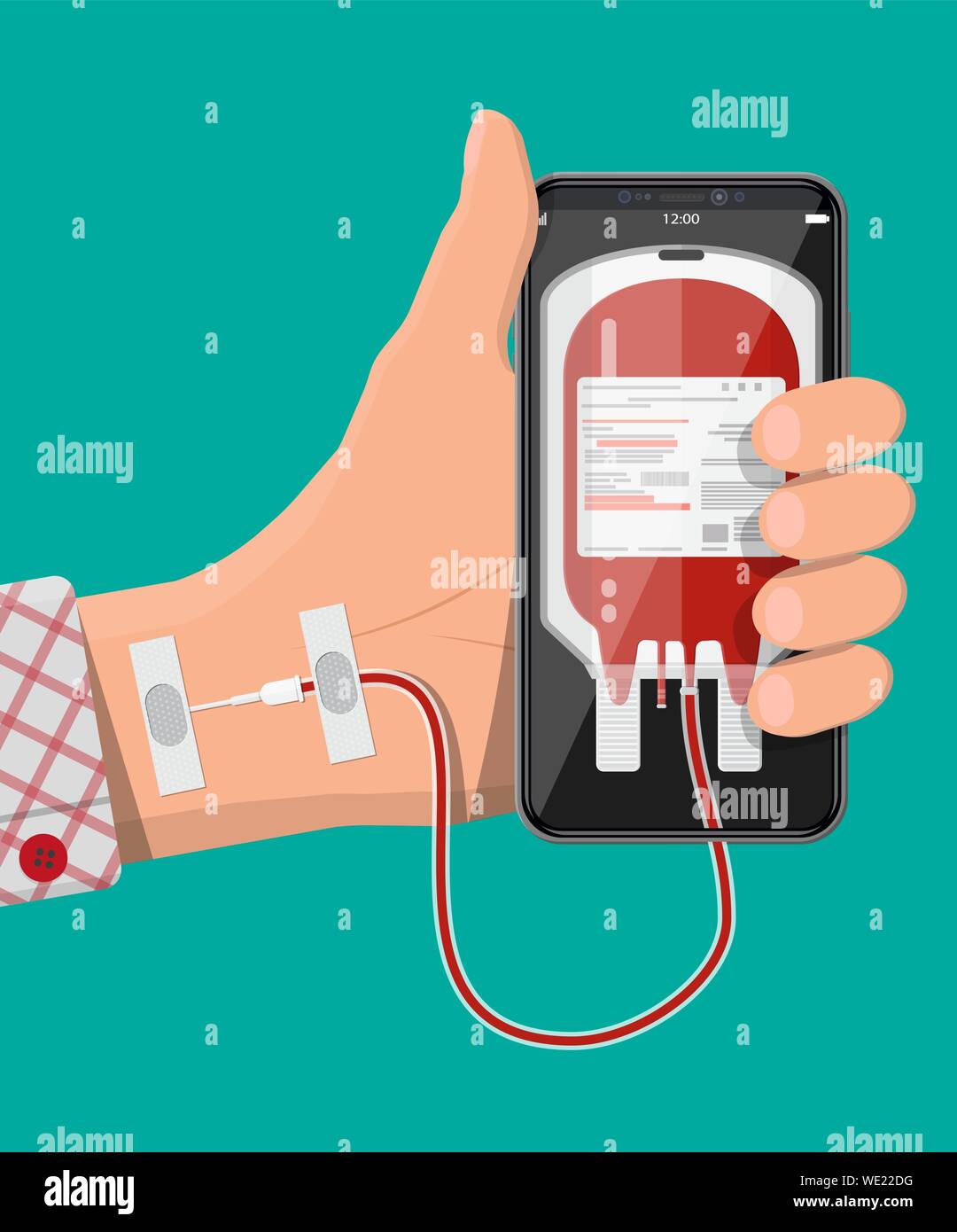 Connecté à main smart phone avec poche de sang Illustration de Vecteur