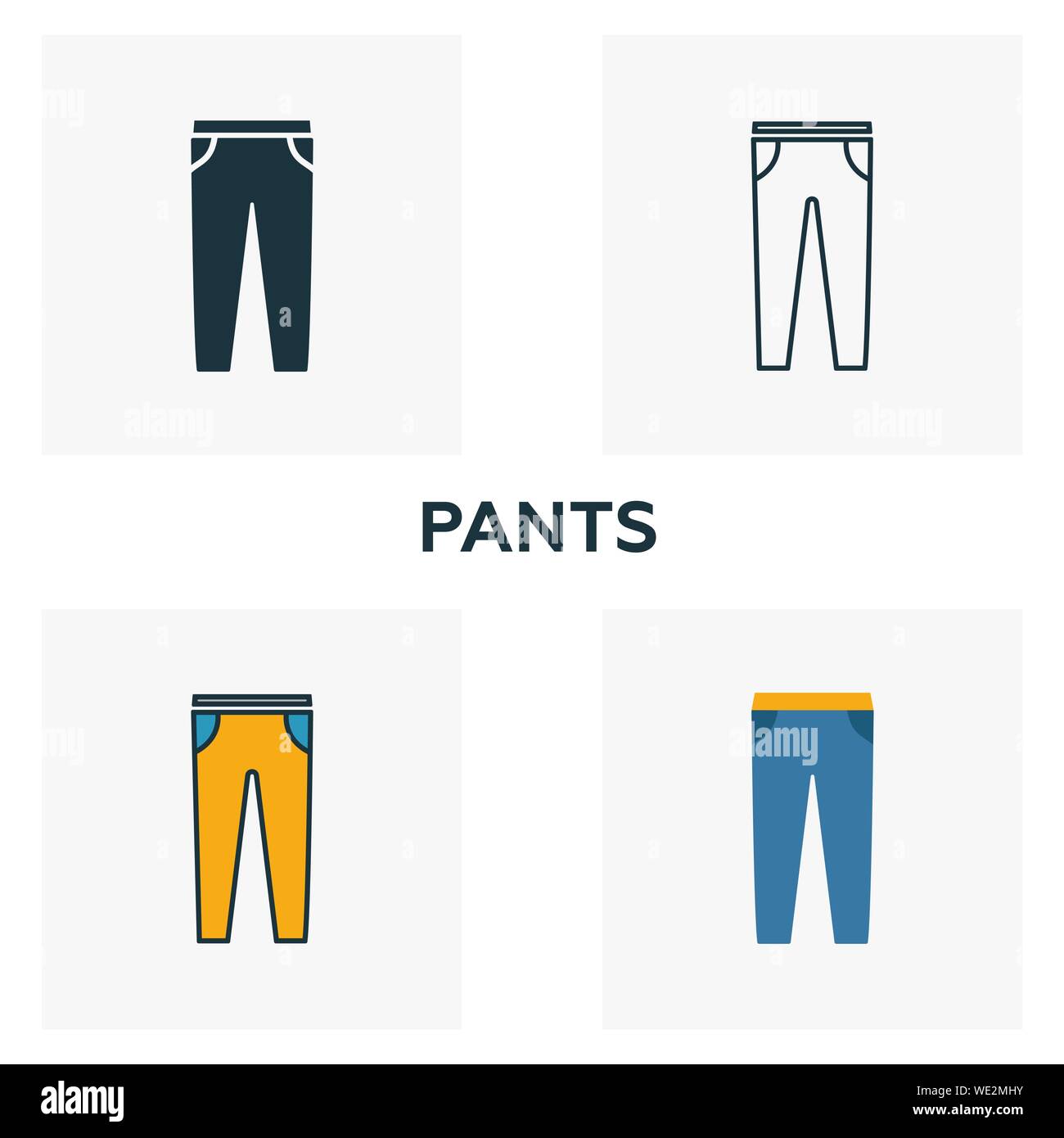 Pantalon icon set. Quatre éléments dans diférents styles à partir d'icônes vêtements collection. Pantalon créatif rempli d'icônes de couleur, contours, symboles et télévision Illustration de Vecteur