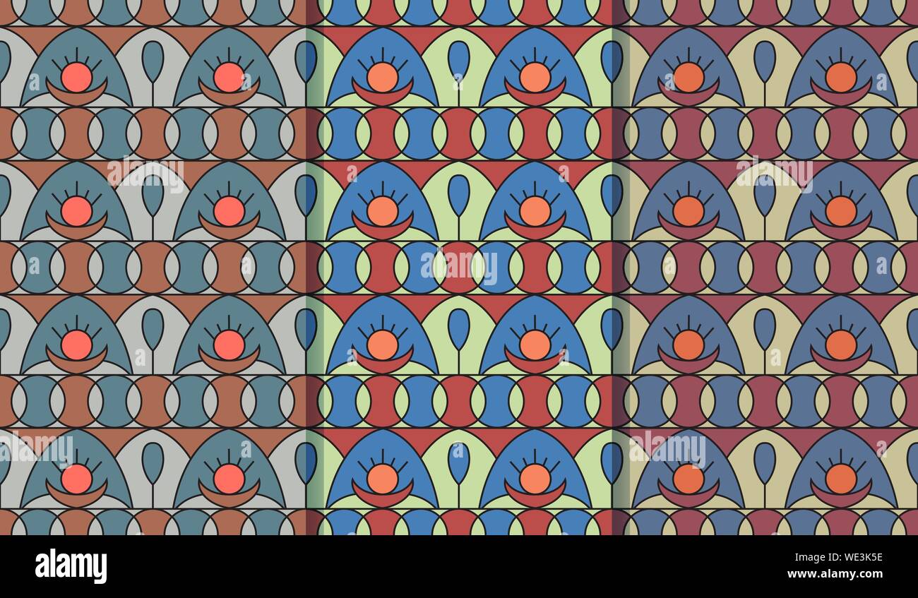 Ensemble de trois modèles sans couture avec ornement géométrique au folklore. Texture vecteur ethnique dans un style vintage. Coloful illustration. EPS10 Illustration de Vecteur