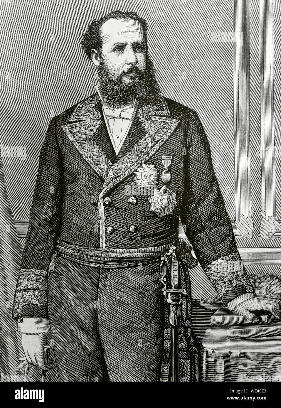 Antonio Miranda. Alcala-Galiano Homme politique espagnol, membre du parti conservateur, 19e siècle. Gouverneur Civil de la province de Guadalajara (1875-1878) et la province de Tolède (1879-1880). Portrait. Dessin de Badillo. La gravure. La Ilustracion Española y Americana, le 15 décembre 1876. Banque D'Images