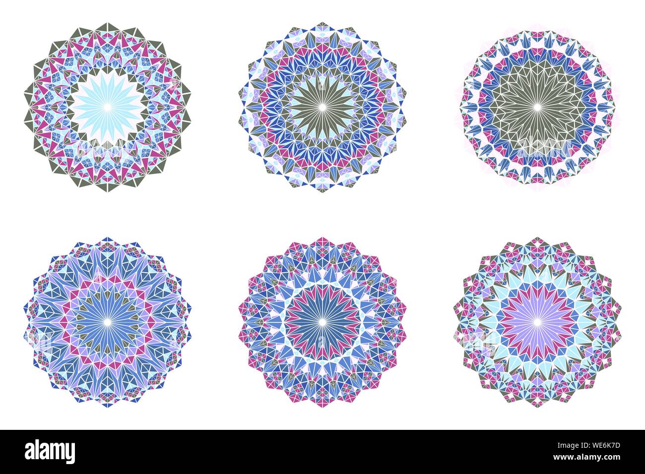 Ronde ornée de mosaïque mandala triangulaire set - résumé d'ornement de dessins vectoriels carreaux triangle Illustration de Vecteur