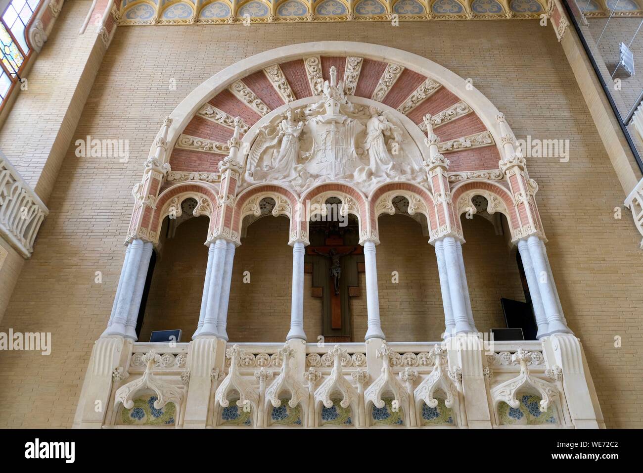 Espagne, Catalogne, Barcelone, El Guinardo, District Hospital de la Santa Creu i de Sant Pau inscrite au Patrimoine Mondial de l'UNESCO, avec un style moderniste par l'architecte Domenech i Montaner Banque D'Images