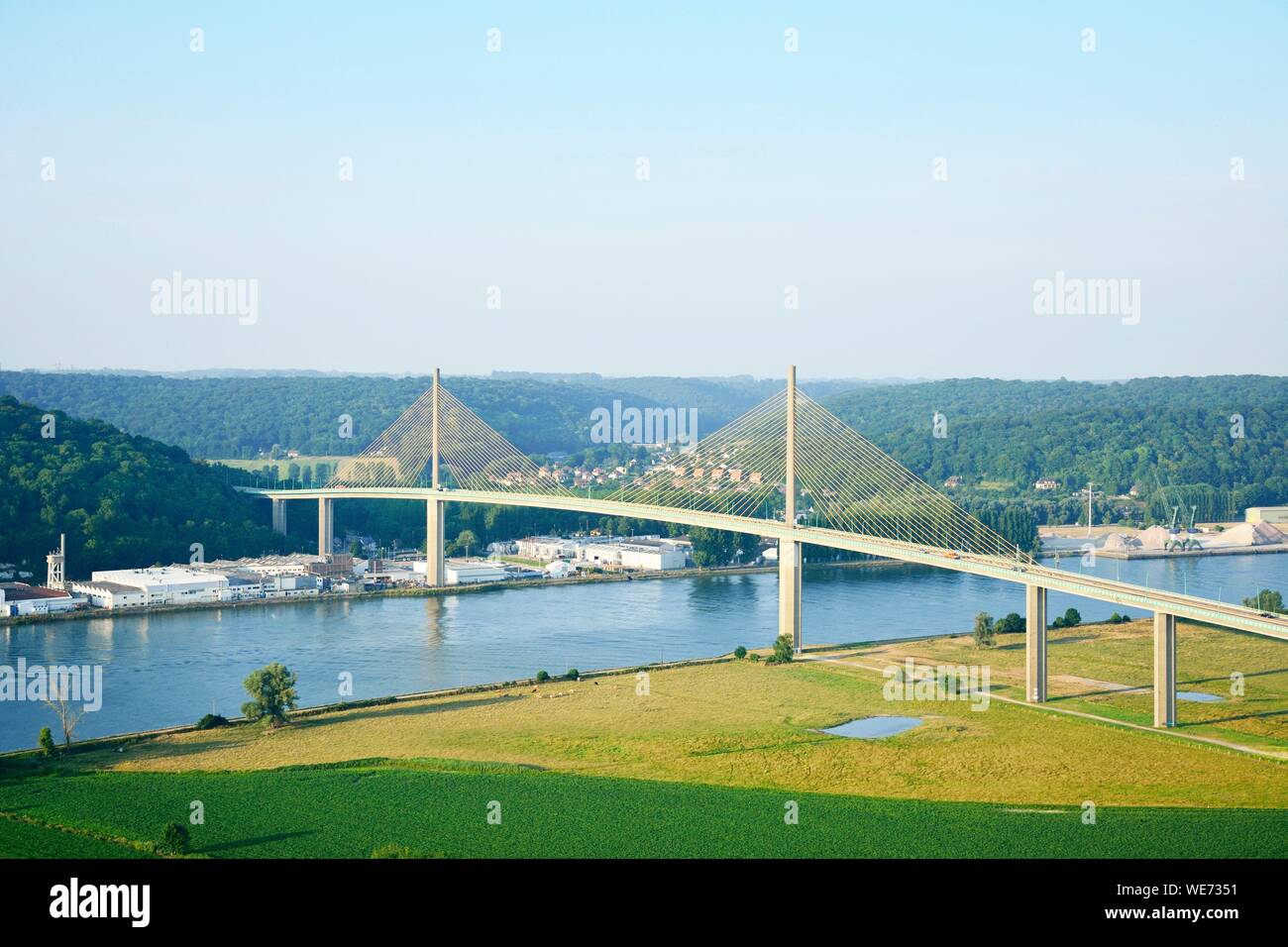 France, Seine Maritime, Caudebec en Caux, pont de Brotonne (vue aérienne) Banque D'Images