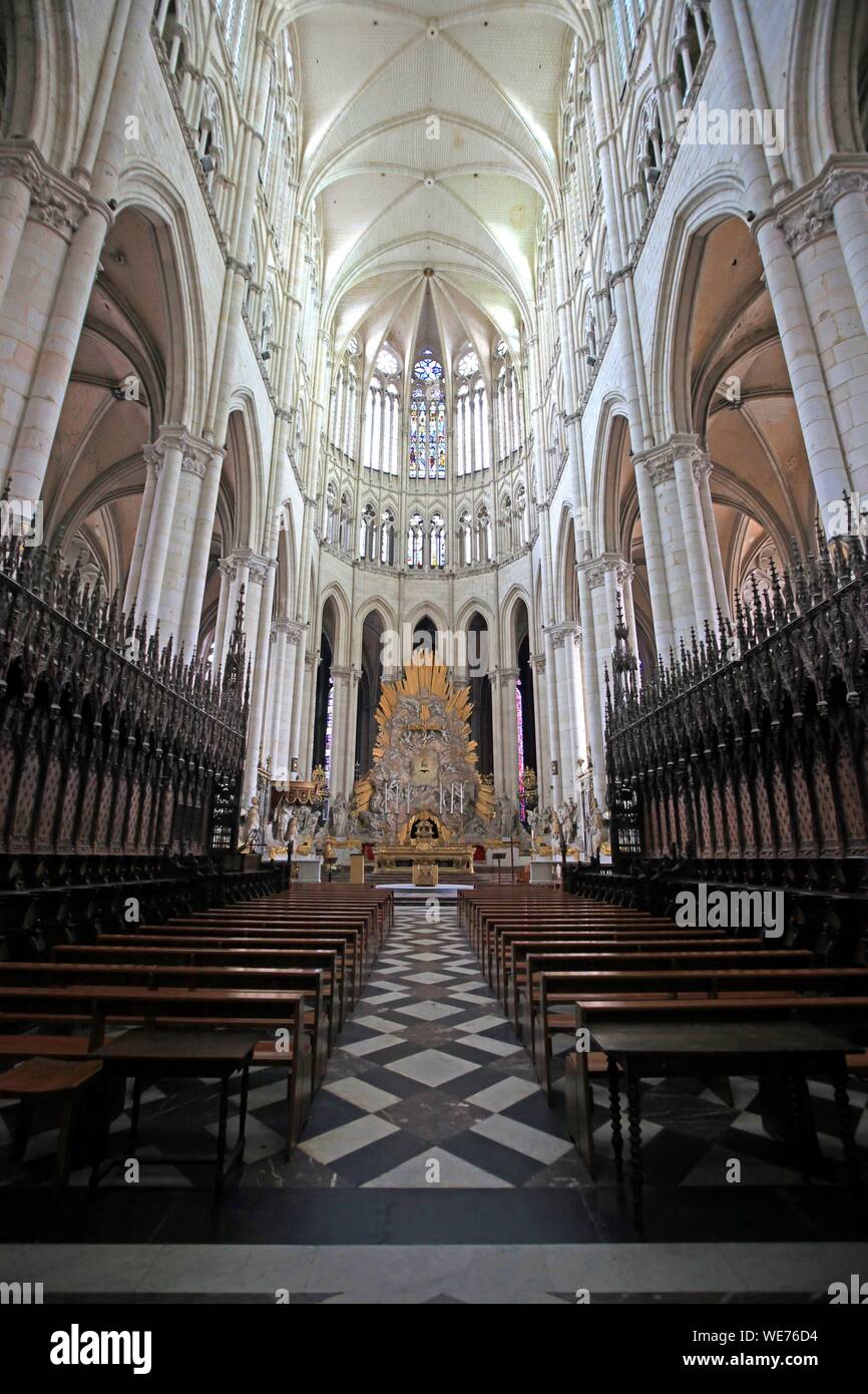 France, Picardie, Amiens, Cathédrale Notre-Dame d'Amiens Cathédrale classée au Patrimoine Mondial de l'UNESCO, intérieur de la cathédrale d'Amiens, le chœur baroque de la cathédrale d'Amiens Banque D'Images