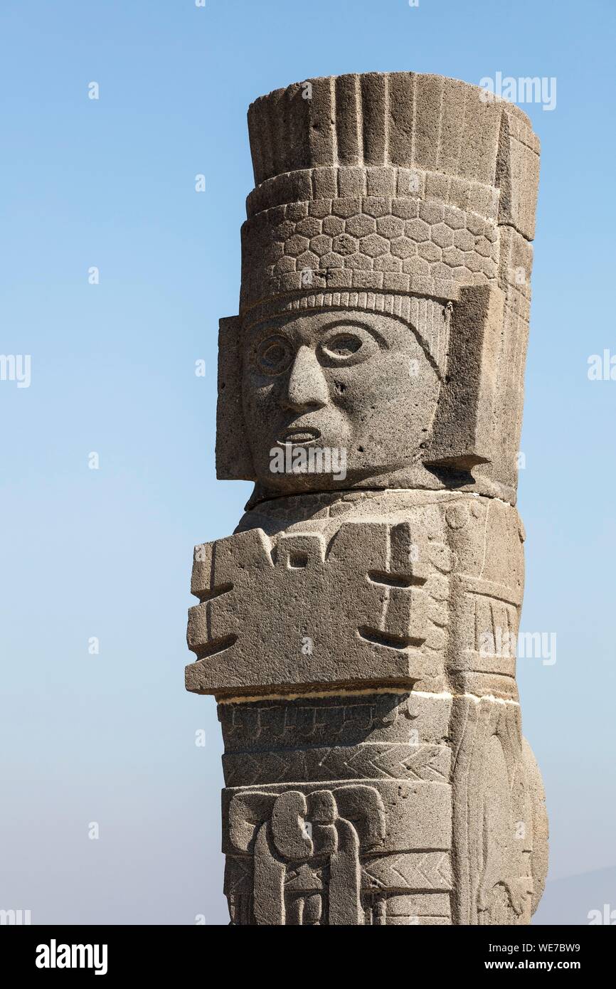 Le Mexique, l'état de Hidalgo, Tula de Allende, site archéologique toltèque, pilier les atlantes sur la pyramide de Quetzalcoatl ou de l'Étoile du Matin Banque D'Images