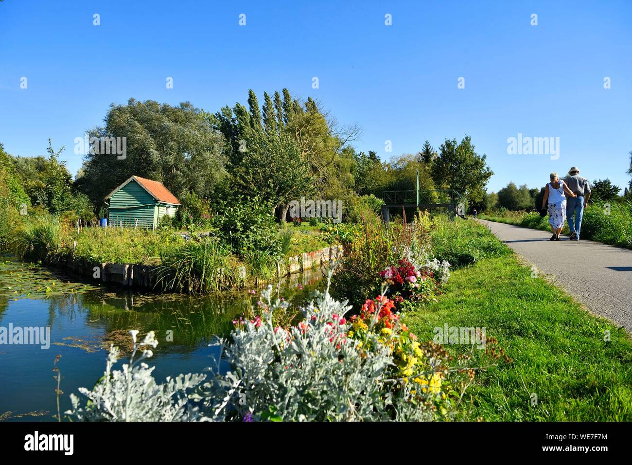 France, Picardie, Amiens, les hortillonnages sont d'anciens marais rempli afin de créer une mosaïque de jardins flottants entourés par des canaux Banque D'Images