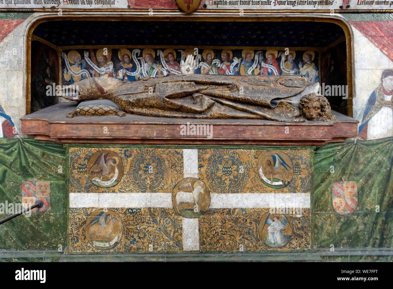 France, Picardie, Amiens, cathédrale Notre-Dame, joyau de l'art gothique, classée au Patrimoine Mondial de l'UNESCO, l'extrémité sud du chœur et ses tombeaux, Ferry de Beauvoir mausoleum Banque D'Images