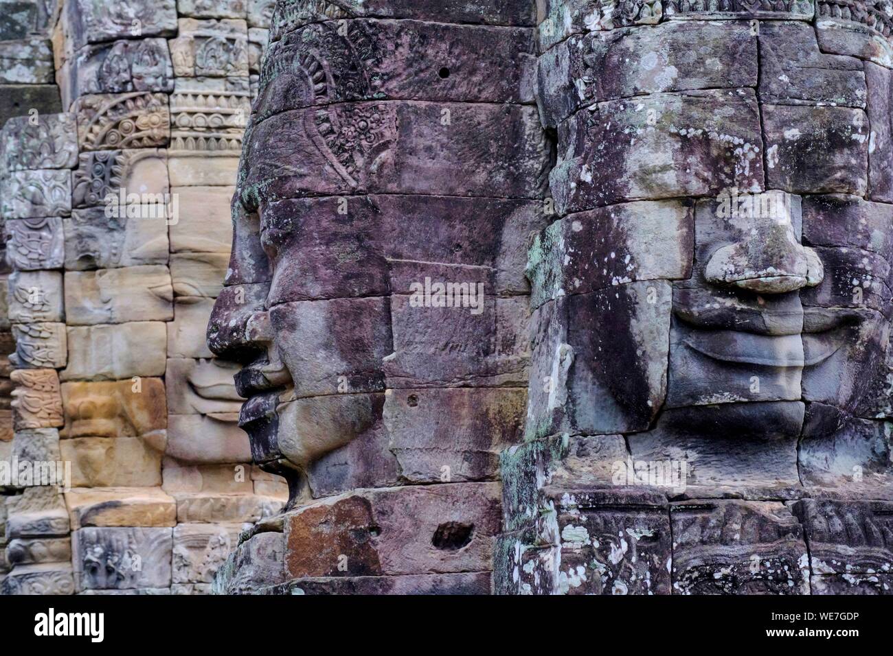 Cambodge, Angkor sur la liste du patrimoine mondial de l'UNESCO, temple Bayon, construit en 13 ème siècle par le roi Jayavarman VII Banque D'Images