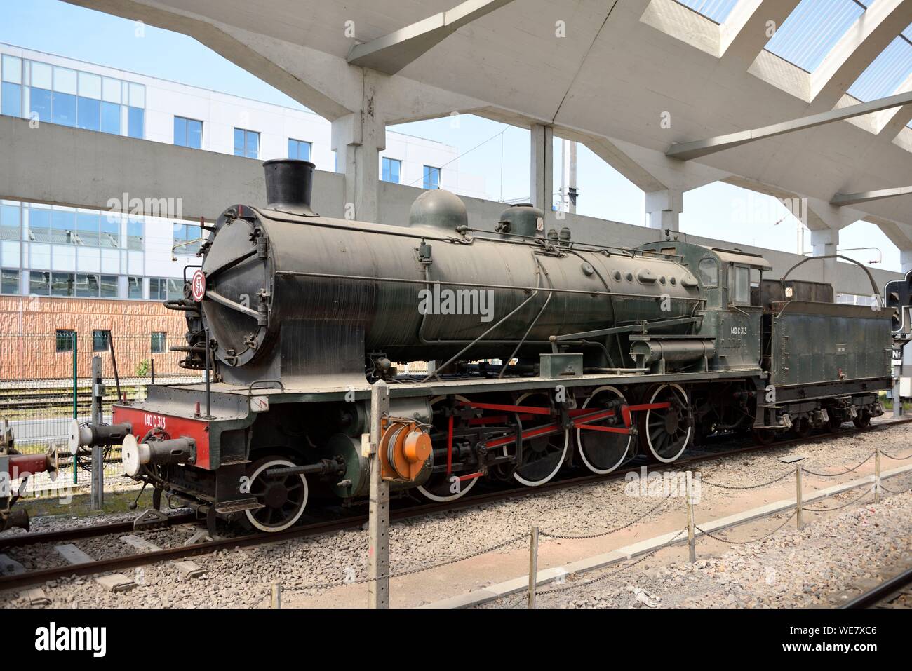 France, Marne, Reims, la gare, la locomotive 140 C 313 utilisée de 1913 à 1920 et exposés dans la gare Banque D'Images