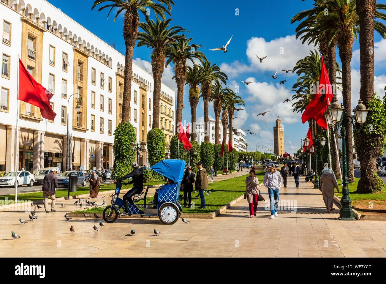 Maroc, Rabat, avenue Mohammed V en vue de la mosquée As-Sunna Banque D'Images