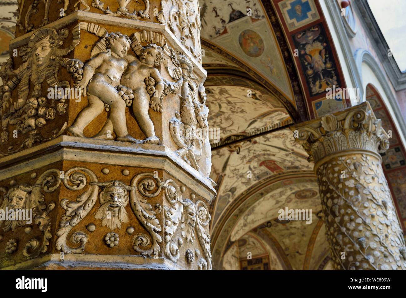 Italie, Toscane, Florence, classé au Patrimoine Mondial de l'UNESCO, le Palazzo Vecchio, Michelozzo's court Banque D'Images