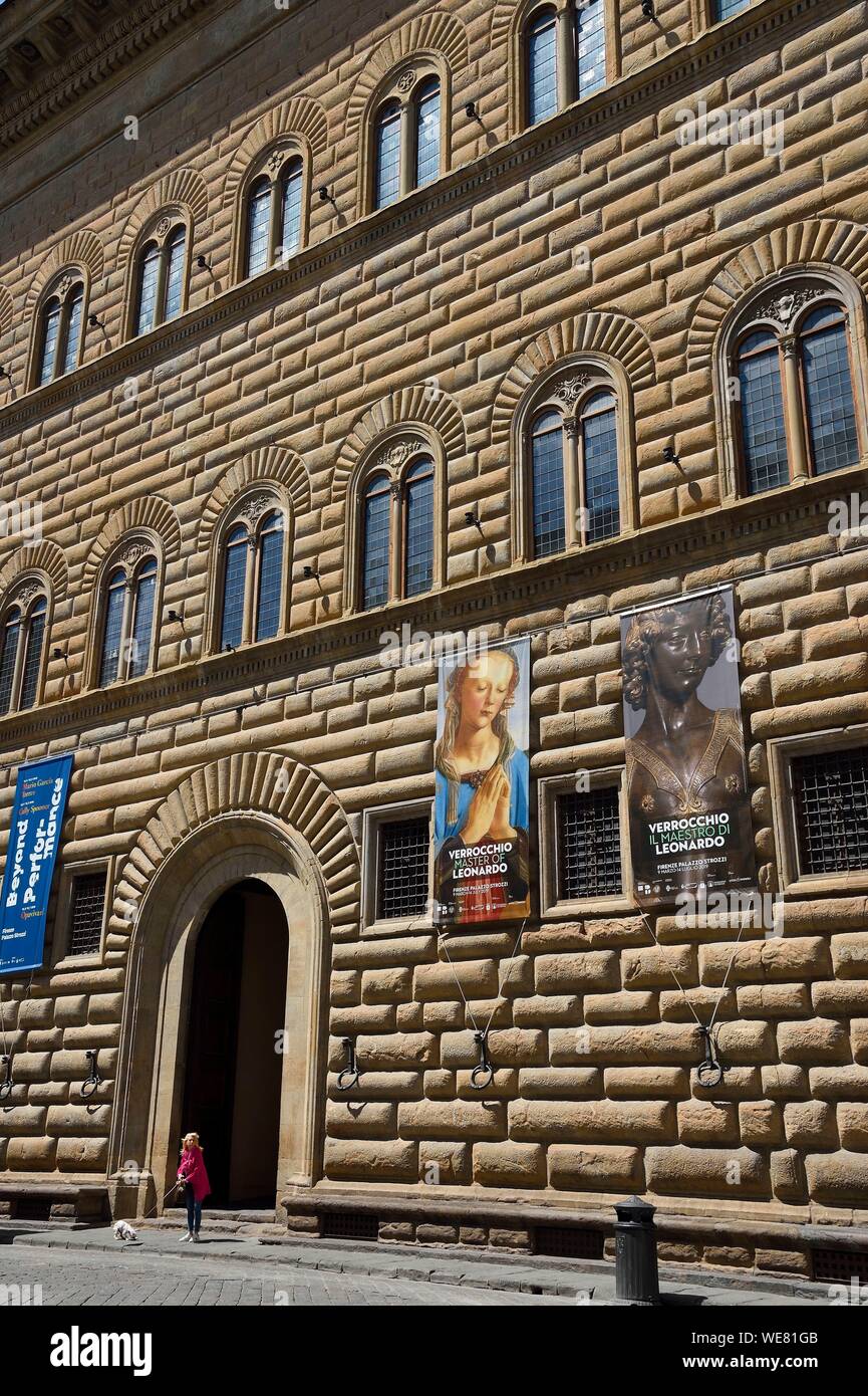 Italie, Toscane, Florence, classé au Patrimoine Mondial de l'UNESCO, le palais Renaissance Palazzo Strozzi Banque D'Images