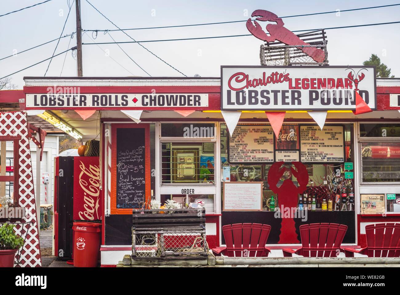 Etats-unis (Maine), Mt. Île déserte, Southwest Harbor, Charlotte's Lobster Pound, traditionnelle restaurant seasfood Banque D'Images