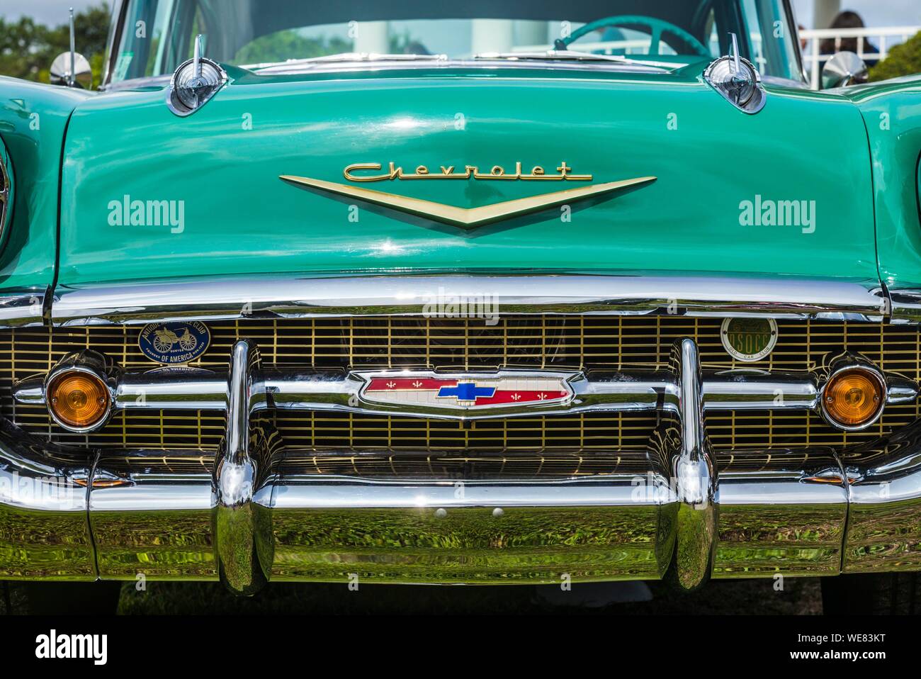 United States, New England, Massachusetts, Cape Ann, Gloucester, antique car, 1957 Chevrolet Bel Air Banque D'Images