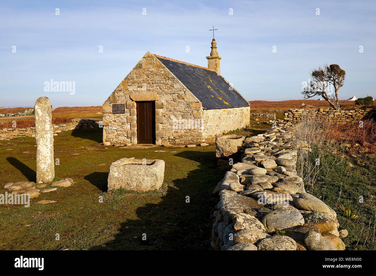 France, Manche, mer d'Iroise, Iles du ponant, Parc Naturel Régional d'Armorique (Parc Naturel Régional d'Armorique), Ile de Sein, étiqueté Les plus beaux de France (le plus beau village de France), la Chapelle Saint Corentin Banque D'Images