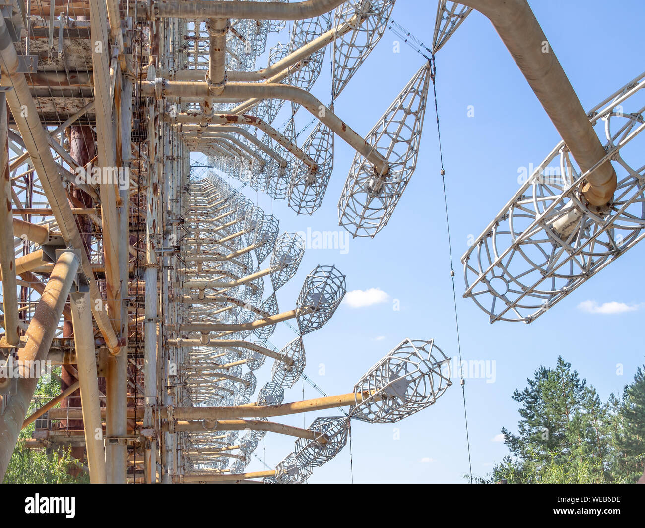 Tchernobyl, l'Ukraine le 20 août 2019 à : Détail de Duga Radar soviétique-1 au-delà de l'horizon radar, ou OTH (parfois appelée au-delà de l'horizon, ou BTH) "La Russie Banque D'Images