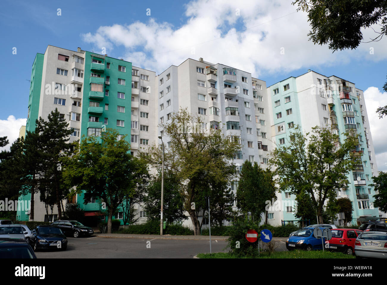 Cluj- Napoca, Roumanie, bloc appartement socialiste construit dans le style de l'architecture brutaliste Banque D'Images