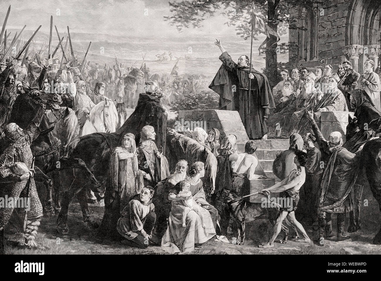 Le pape prêche la croisade, 11e siècle Banque D'Images